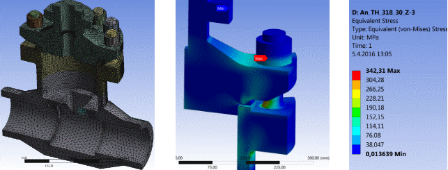 Vizualizace ekvivalentního napětí ve šroubovém spoji příruby potrubí