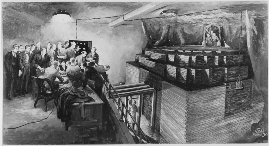 1942 Chicago kresba zachycuje spouštění prvního jaderného reaktoru