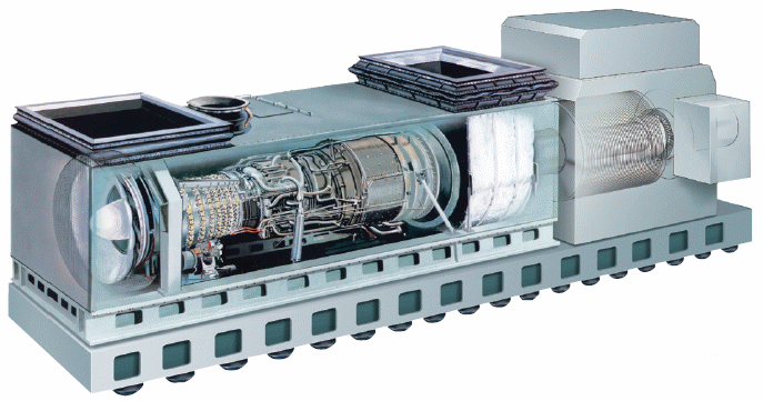 Turbosoustrojí LM2500 se spalovací turbínou od společnosti GE používané na výletní lodi Queen Mary II