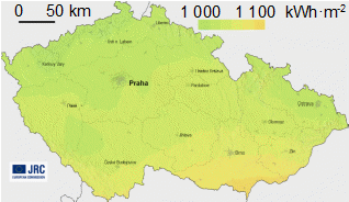 Množství sluneční energie dopadající na povrch České republiky