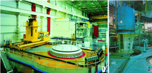 Reaktorový sál (1) jaderné elektrárny Dukovany a cirkulační čerpadlo (2)